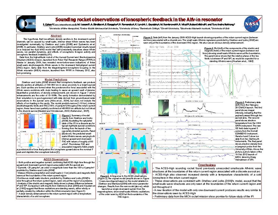 Sounding Rocket Observations Of Ionospheric Feedback In The Alfv É N Resonator by icohen